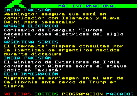 116.1. MÁS INTERNACIONAL. GUERRA COMERCIAL CANADÁ. El primer ministro canadiense Carney califica la reunión con Trump como muy constructiva. ORIENTE MEDIO. EE.UU. aclara que el alto el fuego con los hutíes del Yemen se limita al mar Rojo. COLOMBIA CHINA. Presidente de Colombia firmará en China acuerdo de intención sobre Nuevas Rutas de la Seda. REPÚBLICA DOMINICANA ESPAÑA. Felipe VI alerta ante deterioro de Estado de derecho y destaca la ley frente a la fuerza. COLOMBIA GOBIERNO. Petro acusa al congresista de EEUU Díaz-Balart de dirigir reuniones para sacarlo del poder.