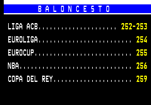 251.1. B A L O N C E S T O. LIGA ACB. 252-253. EUROLIGA. 254. EUROCUP. 255. NBA. 256. COPA DEL REY. 259.