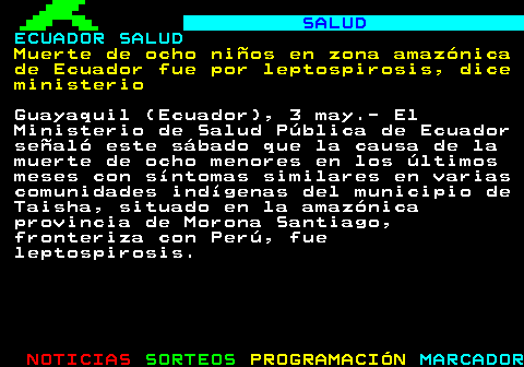 783.1. SALUD. ECUADOR SALUD. Ecuador intensifica la vacunación ante casos de tosferina y fiebre amarilla. Guayaquil (Ecuador), 2 may.- El ministro de Salud de Ecuador, Edgar Lama, dijo este viernes que en el país se intensificará la vacunación como medida de prevención por casos reportados de tosterina y fiebre amarilla que, aseguró, no representan una epidemia nacional . No estamos ante una epidemia nacional, sino frente a situaciones focalizadas, y, lo más importante, estas enfermedades se pueden contener al actuar con responsabilidad y en unidad , dijo Lama en un mensaje emitido esta noche en cadena nacional.
