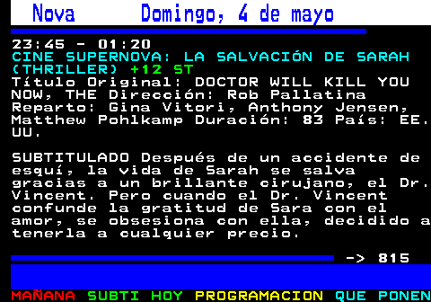 814.1. laSexta Domingo, 4 de mayo. 15:30 - 20:00. LA ROCA (MAGAZINE). +12 ST. SUBTITULADO Nuria Roca presenta este nuevo magazín la tarde de los domingos. La Roca analizará la actualidad de la semana con un toque diferente. Reportajes, grafismos, numerosas conexiones en directo o infografías para dotar al programa de ritmo y aportar un tono distendido y agradable. - 815.