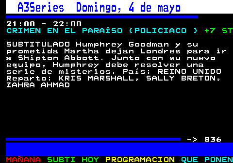 829.1. laSexta Domingo, 4 de mayo. 15:30 - 20:00. LA ROCA (MAGAZINE). +12 ST. SUBTITULADO Nuria Roca presenta este nuevo magazín la tarde de los domingos. La Roca analizará la actualidad de la semana con un toque diferente. Reportajes, grafismos, numerosas conexiones en directo o infografías para dotar al programa de ritmo y aportar un tono distendido y agradable. - 836.