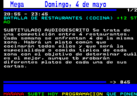 844.1. Mega Domingo, 4 de mayo. 04:10 - 05:05. EQUIPO DE INVESTIGACIÓN (INVESTIGACION). TP ST AD. SUBTITULADO AUDIODESCRITO SH- SIGNADO HBBTV La periodista Gloria Serra junto a su equipo profundiza en temas de actualidad,ofrece a los espectadores un análisis y una cobertura de la actualidad propios del Periodismo de Investigación País: ESPAÑA Reparto: Gloria Serra - 845.
